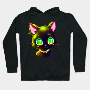 Black cat with green eyes wearing necklace Hoodie